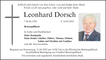 Anzeige von Leonhard Dorsch von MGO
