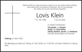 Anzeige von Lovis Klein von MGO