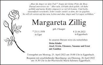 Anzeige von Margareta Zillig von MGO