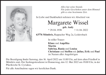 Anzeige von Margarete Wissel von MGO