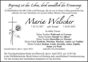 Anzeige von Maria Welscher von MGO