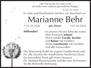 Anzeige von Marianne Behr von MGO
