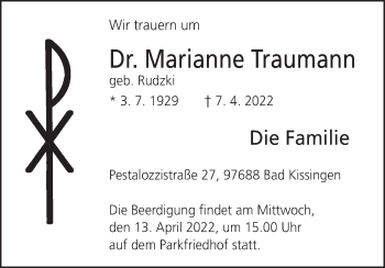 Anzeige von Marianne Traumann von MGO