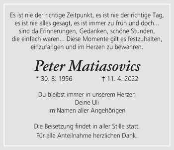 Anzeige von Peter Matiasovics von MGO