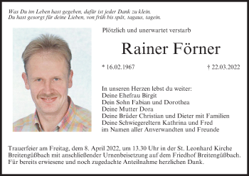 Anzeige von Rainer Förner von MGO