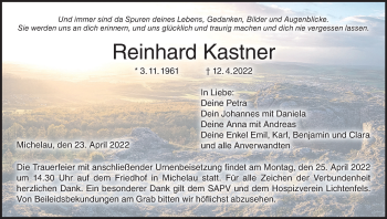 Anzeige von Reinhard Kastner von MGO