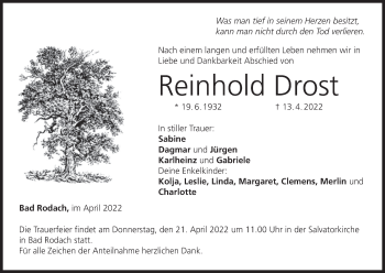 Anzeige von Reinhold Drost von MGO