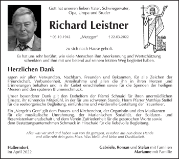 Anzeige von Richard Leistner von MGO