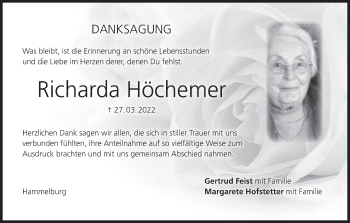 Anzeige von Richarda Höchemer von MGO