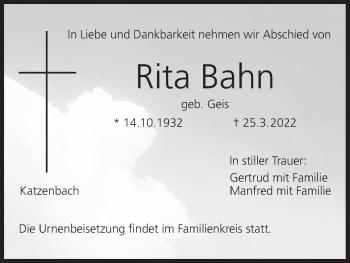 Anzeige von Rita Bahn von MGO
