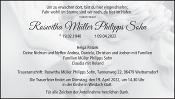 Anzeige von Roswitha Müller Philipps Sohn von MGO