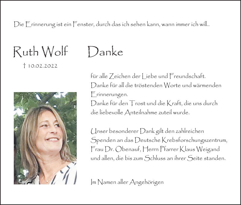  Traueranzeige für Ruth Wolf vom 02.04.2022 aus MGO