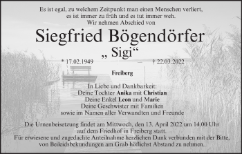 Anzeige von Siegfried Bögendörfer von MGO