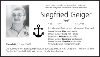 Anzeige von Siegfried Geiger von MGO