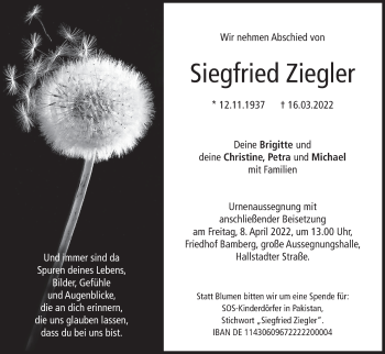 Anzeige von Siegfried Ziegler von MGO