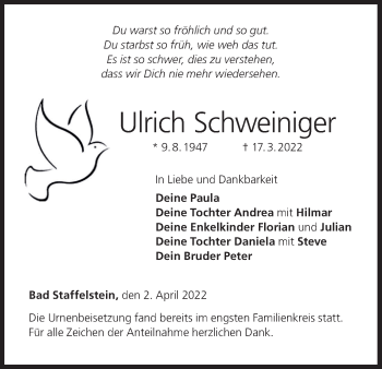 Anzeige von Ulrich Schweiniger von MGO