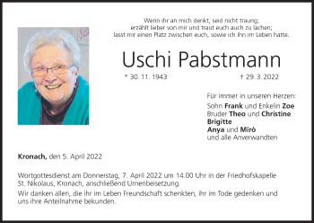 Anzeige von Uschi Pabstmann von MGO