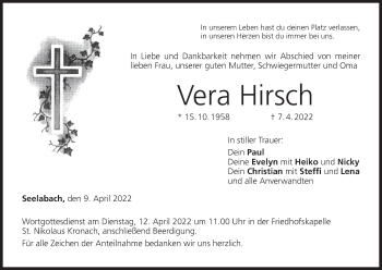 Anzeige von Vera Hirsch von MGO