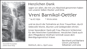 Anzeige von Vreni Barnikol-Oettler von MGO