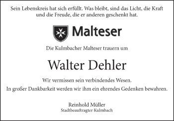 Anzeige von Walter Dehler von MGO