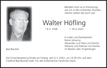 Anzeige von Walter Höfling von MGO