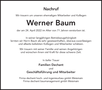 Anzeige von Werner Baum von MGO