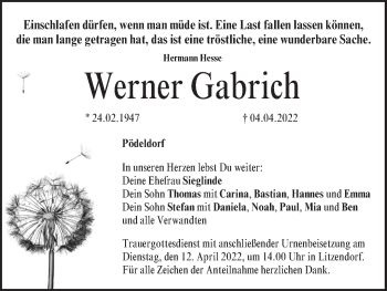 Anzeige von Werner Gabrich von MGO