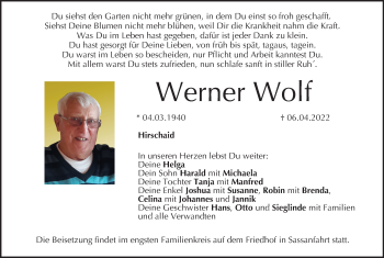 Anzeige von Werner Wolf von MGO
