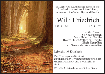 Anzeige von Willi Friedrich von MGO