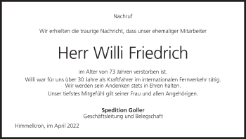 Anzeige von Willi Friedrich von MGO