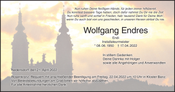 Anzeige von Wolfgang Endres von MGO