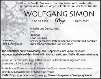 Anzeige von Wolfgang Simon von MGO
