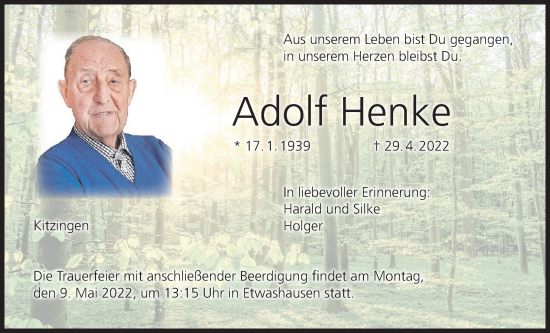 Anzeige von Adolf Henke von MGO