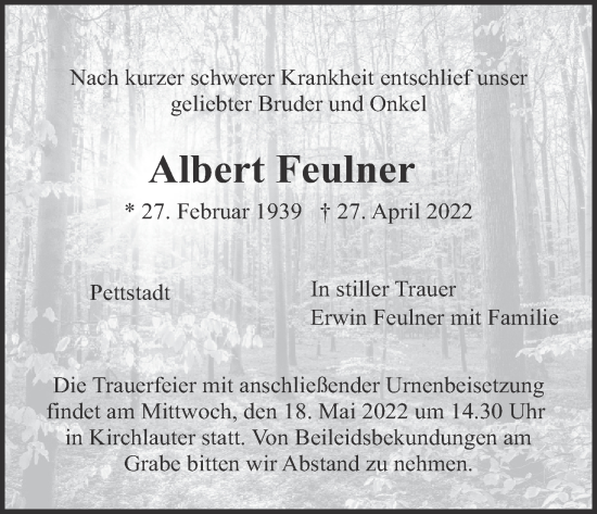 Anzeige von Albert Feulner von MGO