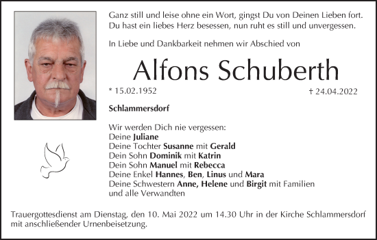 Anzeige von Alfons Schuberth von MGO