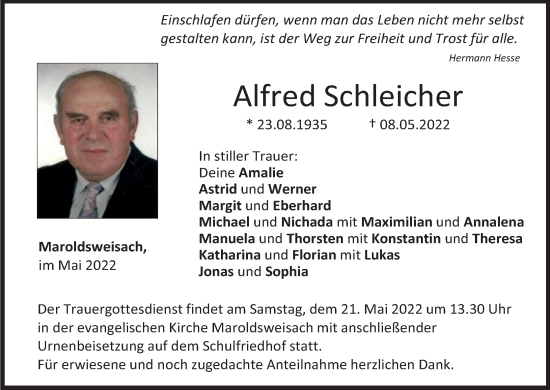 Anzeige von Alfred Schleicher von MGO