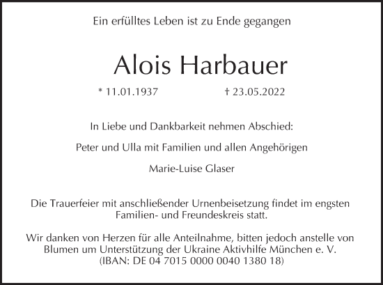 Anzeige von Alois Harbauer von MGO