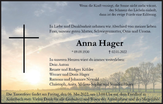 Anzeige von Anna Hager von MGO