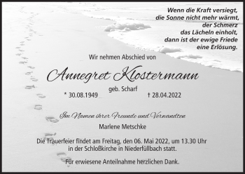 Anzeige von Annegret Klostermann von MGO