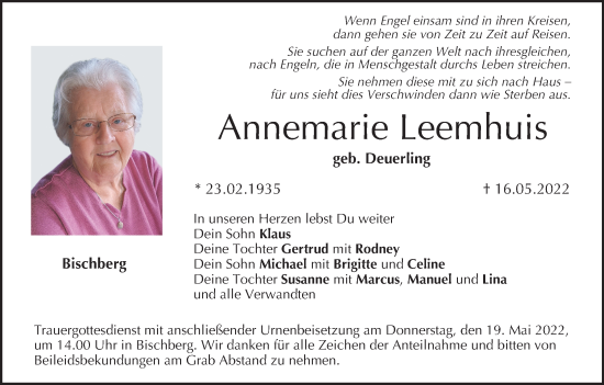 Anzeige von Annemarie Leemhuis von MGO