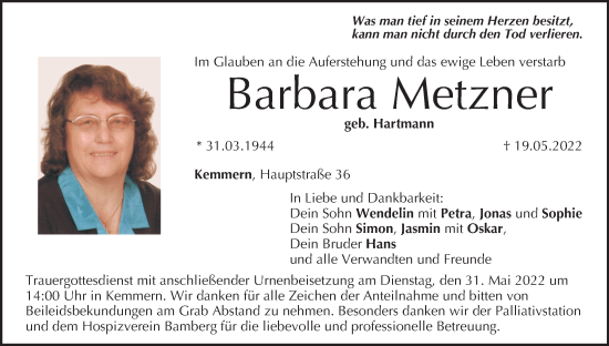 Anzeige von Barbara Metzner von MGO