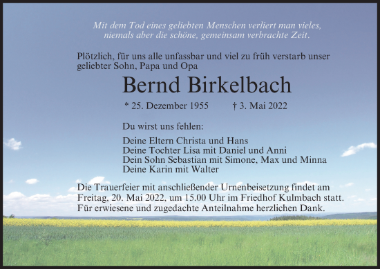 Anzeige von Bernd Birkelbach von MGO