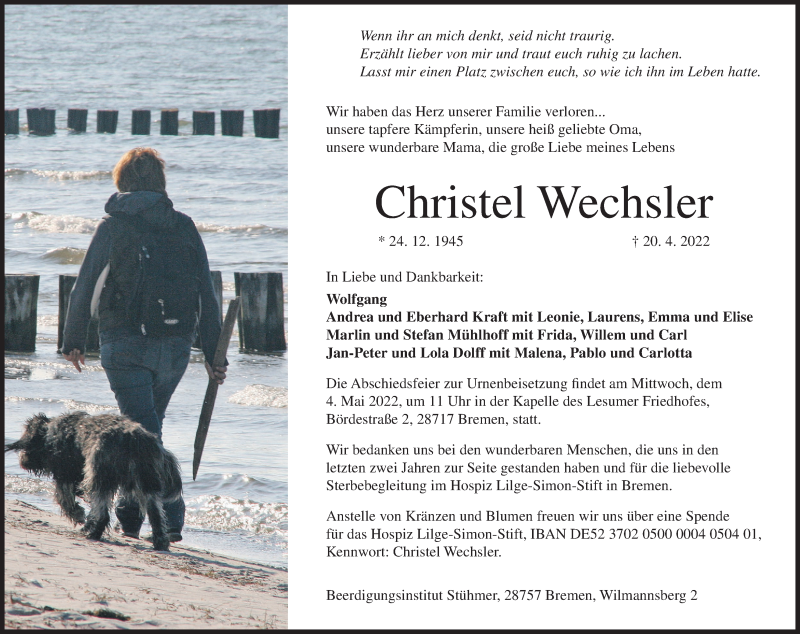  Traueranzeige für Christel Wechsler vom 30.04.2022 aus MGO