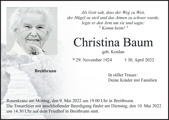 Anzeige von Christina Baum von MGO
