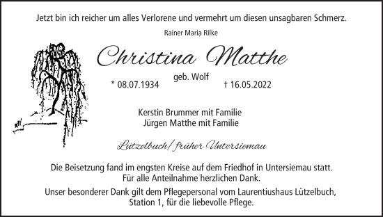Anzeige von Christina Matthe von MGO