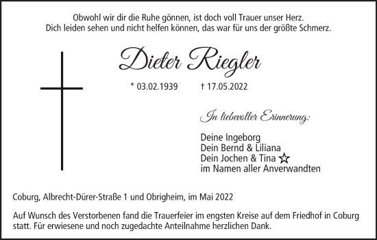 Anzeige von Dieter Riegler von MGO