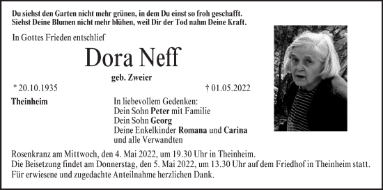 Anzeige von Dora Neff von MGO