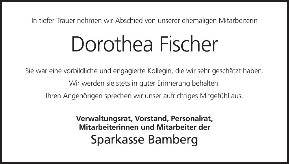  Traueranzeige für Dorothea Fischer vom 28.05.2022 aus MGO