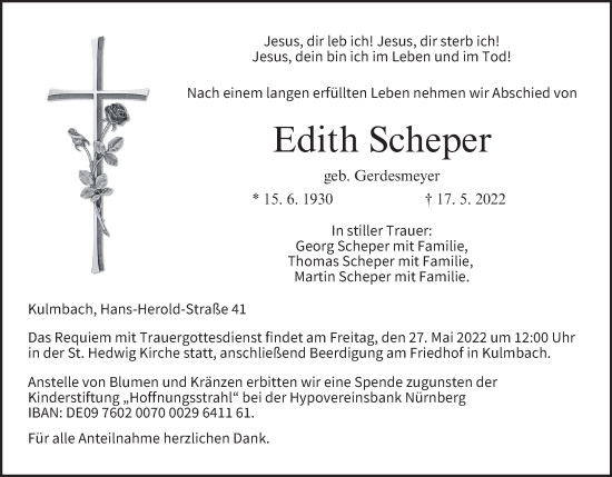 Anzeige von Edith Scheper von MGO