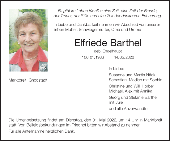Anzeige von Elfriede Barthel von MGO